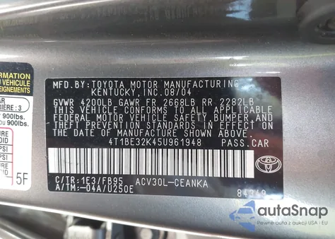 2005 Toyota Camry Le/Xle/Se from USA, damaged, VIN 4T1BE32K45U961948